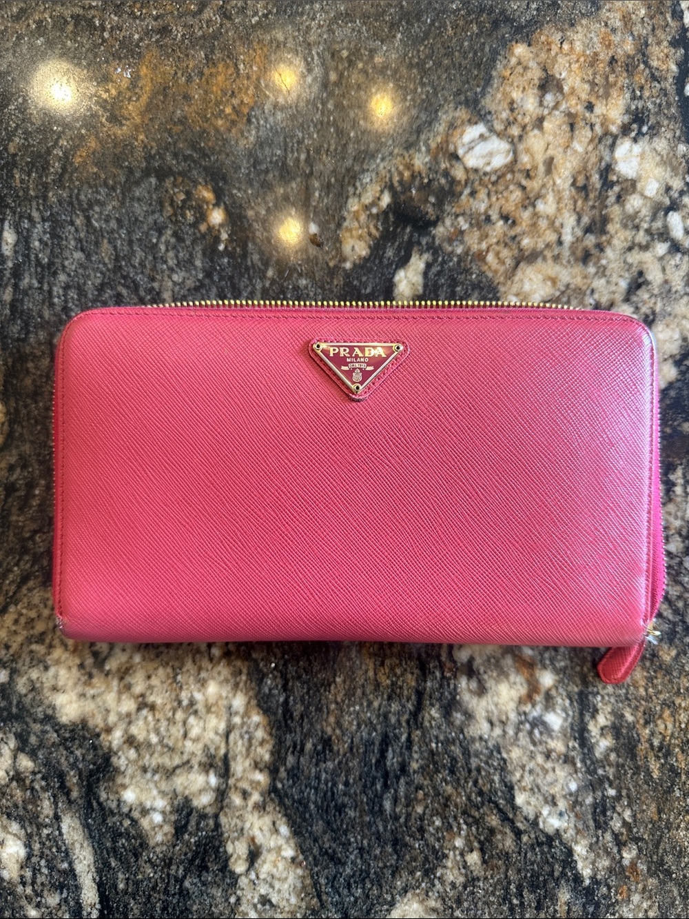 Large hot pink Prada organizer in safiano leather